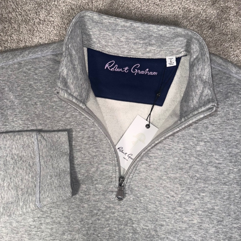 NWT Robert Graham‎ Men's L Fulham Quarter Zip Pullover Sweater Grey